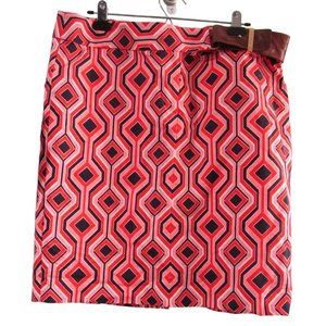 Michael Kors Orange Navy Geometric Print Lined Business Casual Stretch Skirt 16